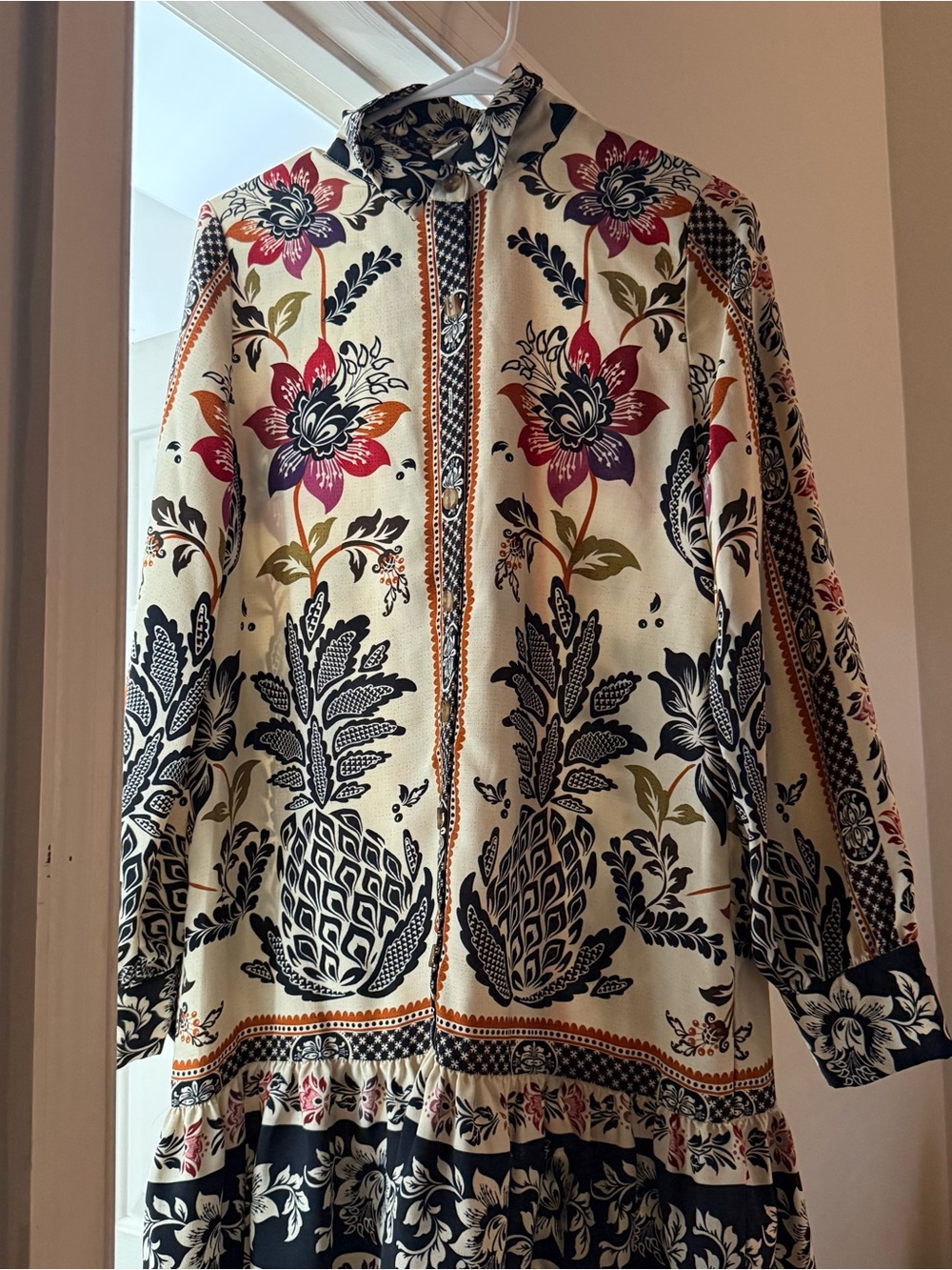 Joie Cream Mini Dress with Navy and Red Floral Print